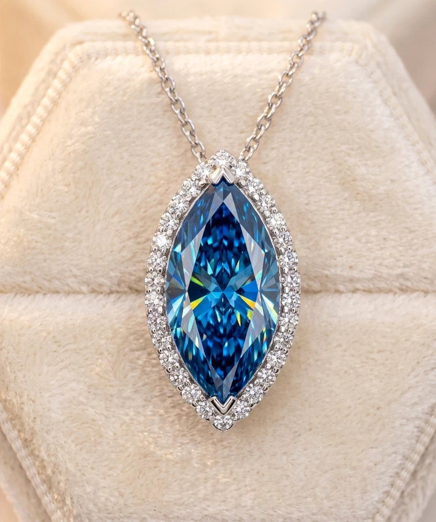 Lovely 7.55Ct Certified Atlas Blue Diamond Pendant,Tariffs FREE & matching Studs