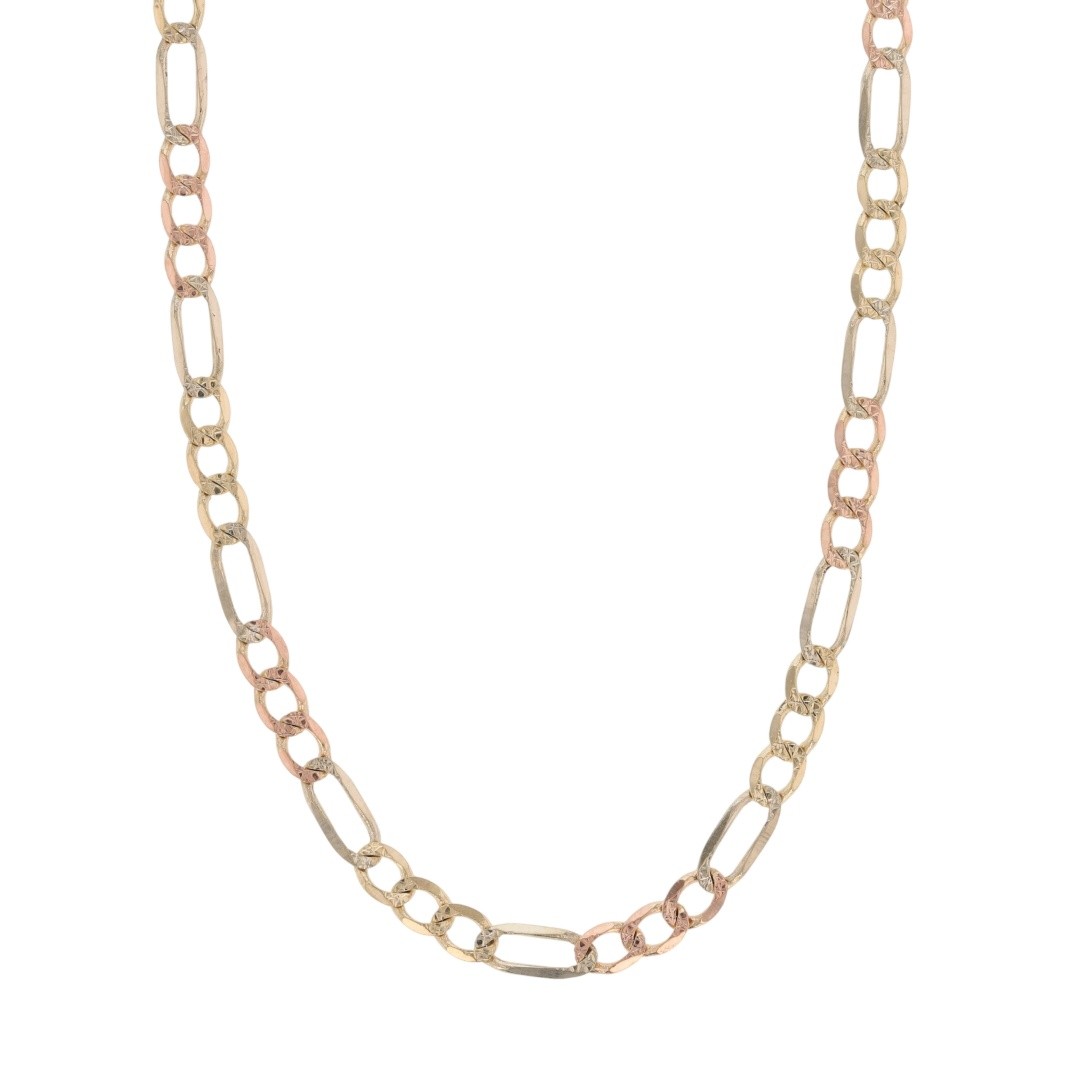 3.3mm Diamond-Cut Figaro Link Chain 24″ Necklace 14k Multi-Tone Gold 7.93 Grams