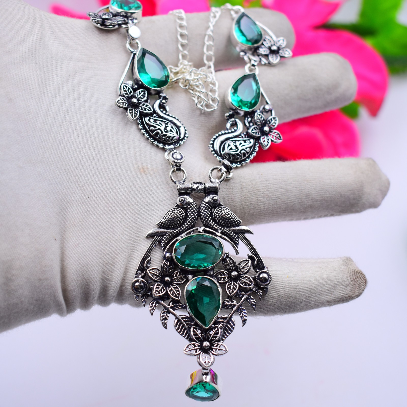Paraiba Tourmaline Gemstone 925 Sterling Silver Jewelry Necklace Sz-17-18″