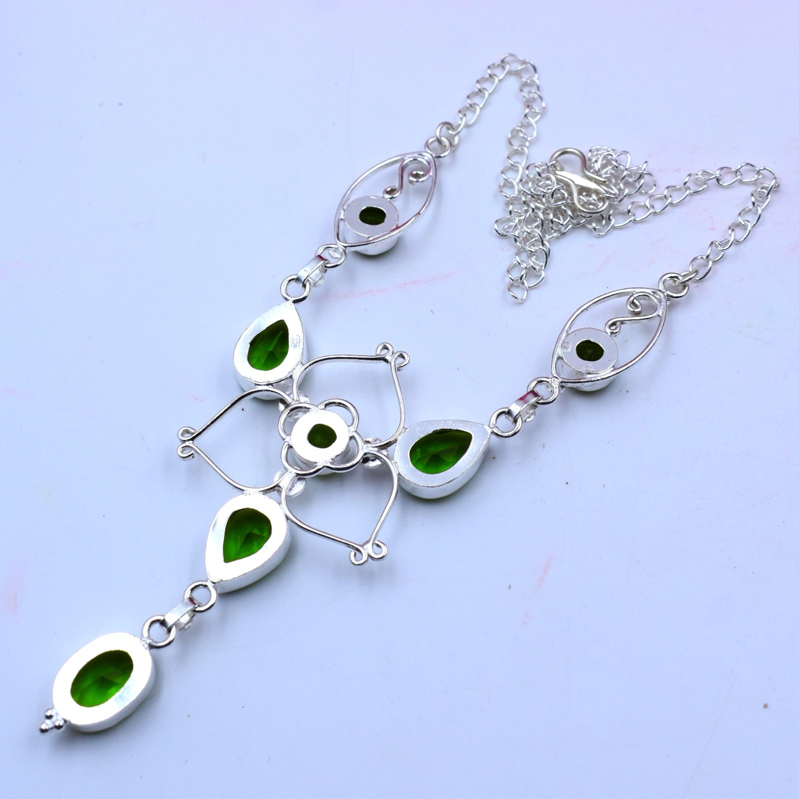 Green Peridot Gemstone Handmade 925 Sterling Silver Jewelry Necklace Sz-17-18″