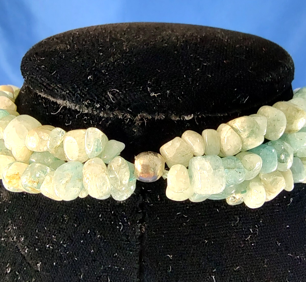Natural Aquamarine Stone and Bead Multi-Strand Necklace Signed 925 RB