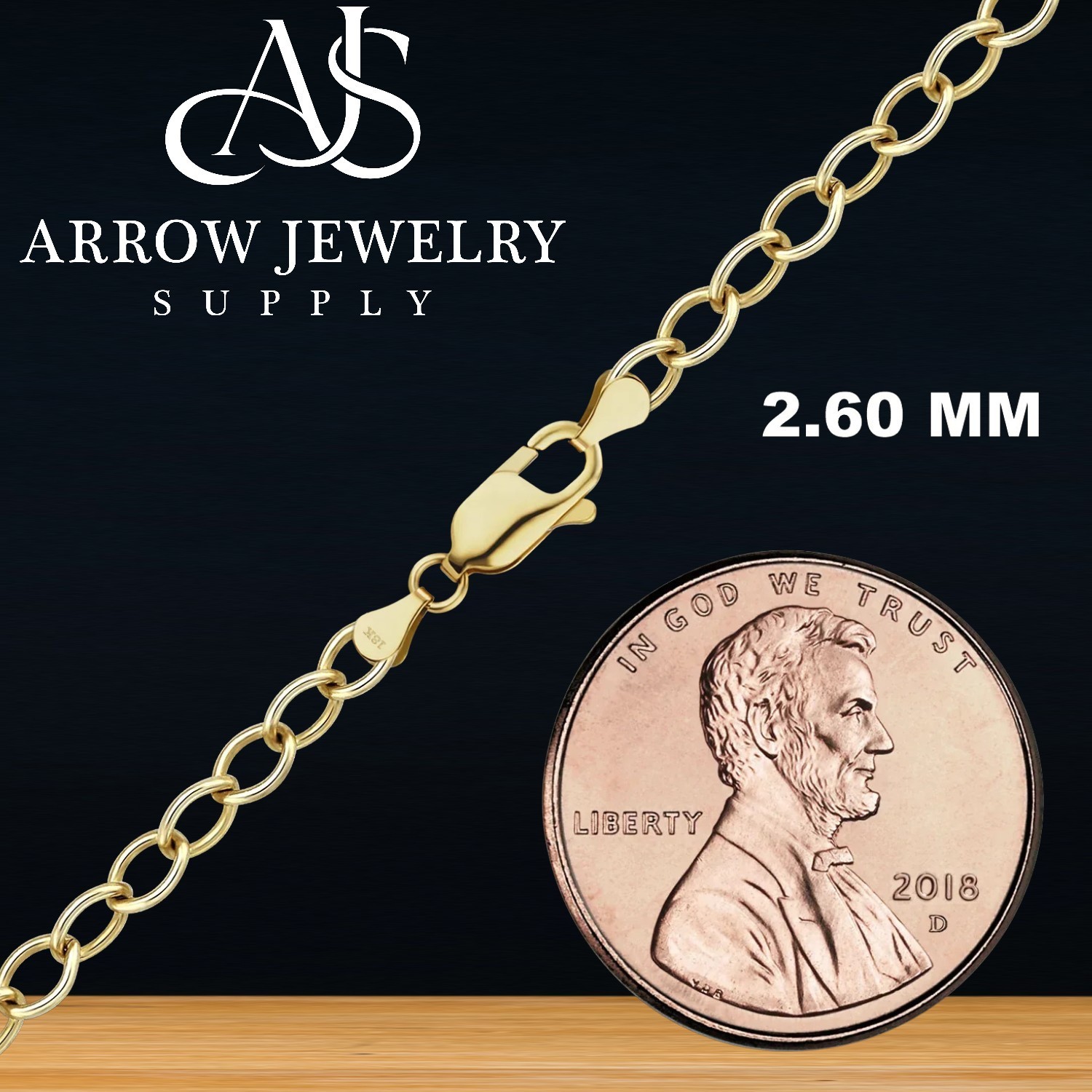 18K Yellow Gold Solid Light Round Cable Links Necklace Chain