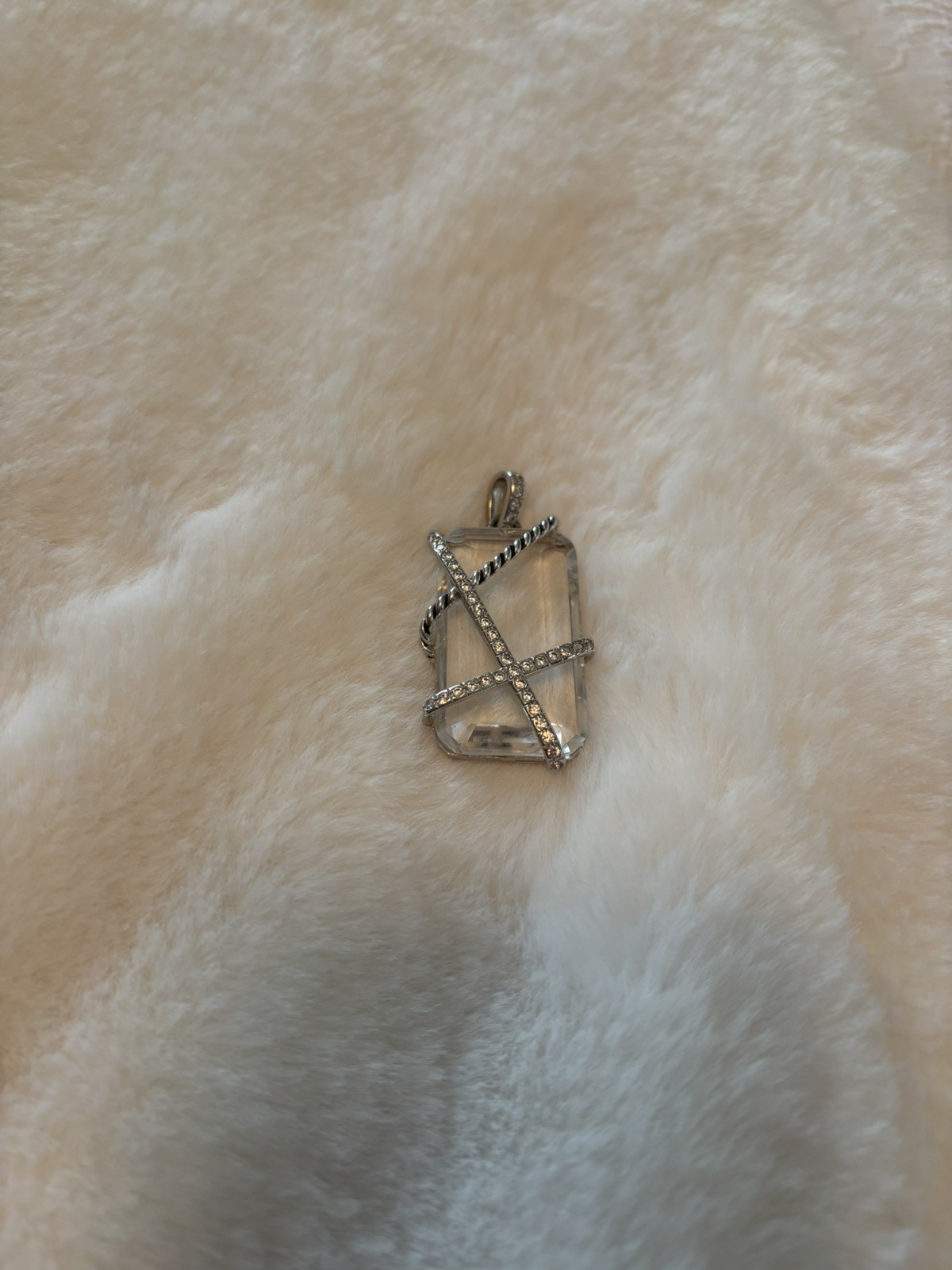 David Yurman Cable Wrap Amulet Sterling Silver with Crystal and Diamonds, 32mm