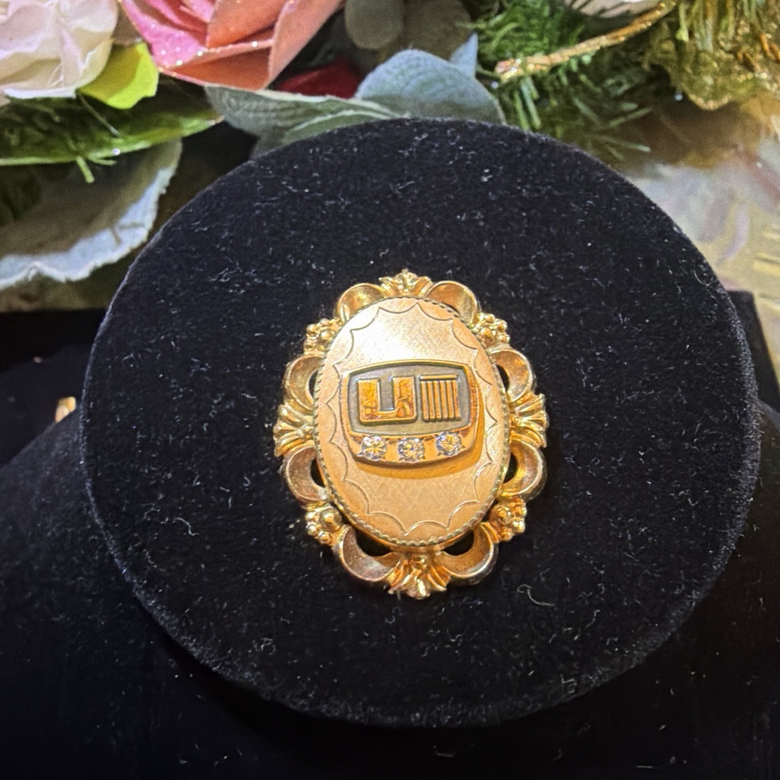 United Missouri Bank 10k Gold Emblem, Genuine Diamonds, 12k GF Base Pendant/ Pin
