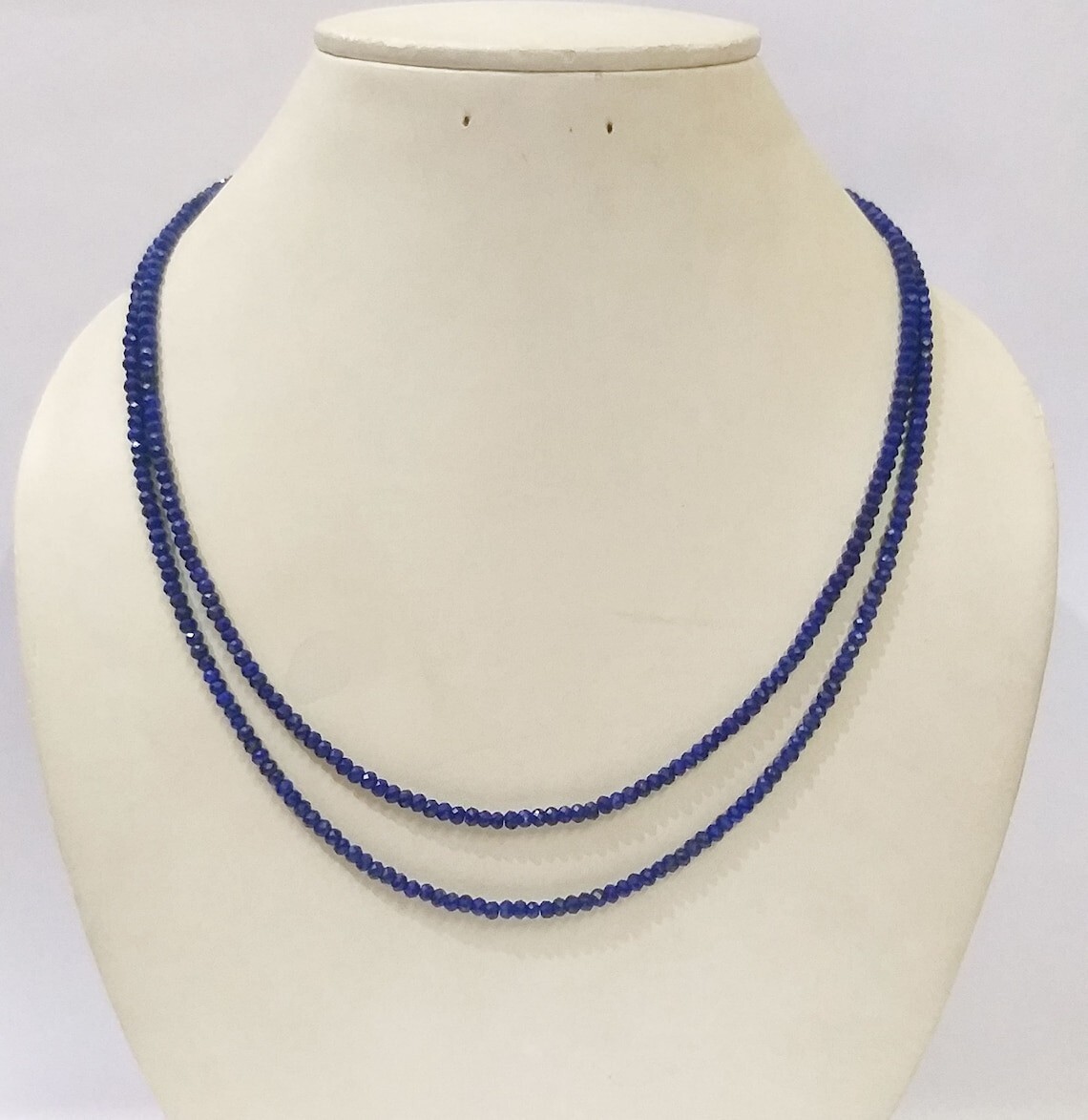 A+++ Two Layer Blue Sapphire Faceted Round Gemstone Beads Handmade Necklace 18”