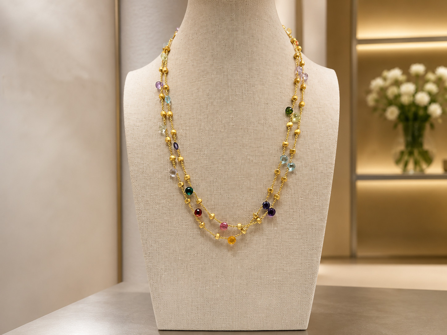 Marco Bicego Paradise Multi-Gemstone Necklace 18k Yellow Gold 36in