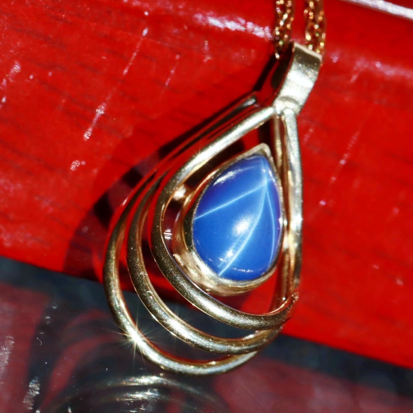 14k yellow gold pendant 1.45ct lab created blue star sapphire charm 2.45gr N3738
