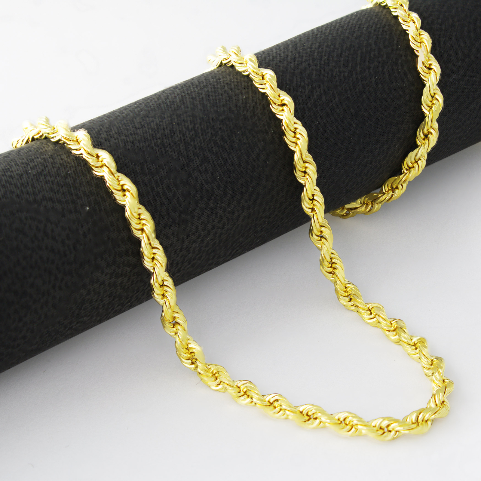 10K Yellow Gold 3mm Solid Mens Diamond Cut Italian Rope Chain Necklace 18″- 30″