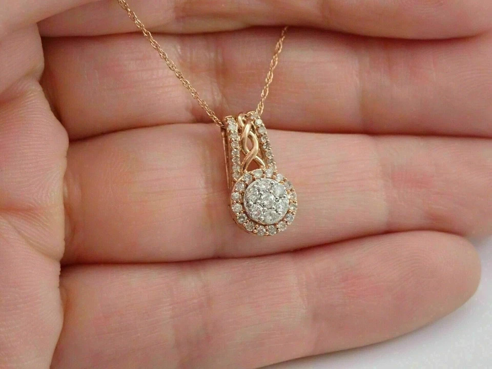 2Ct Round Cut Lab Created Diamond Cluster Halo Drop Pendant 14k Rose Gold Plated