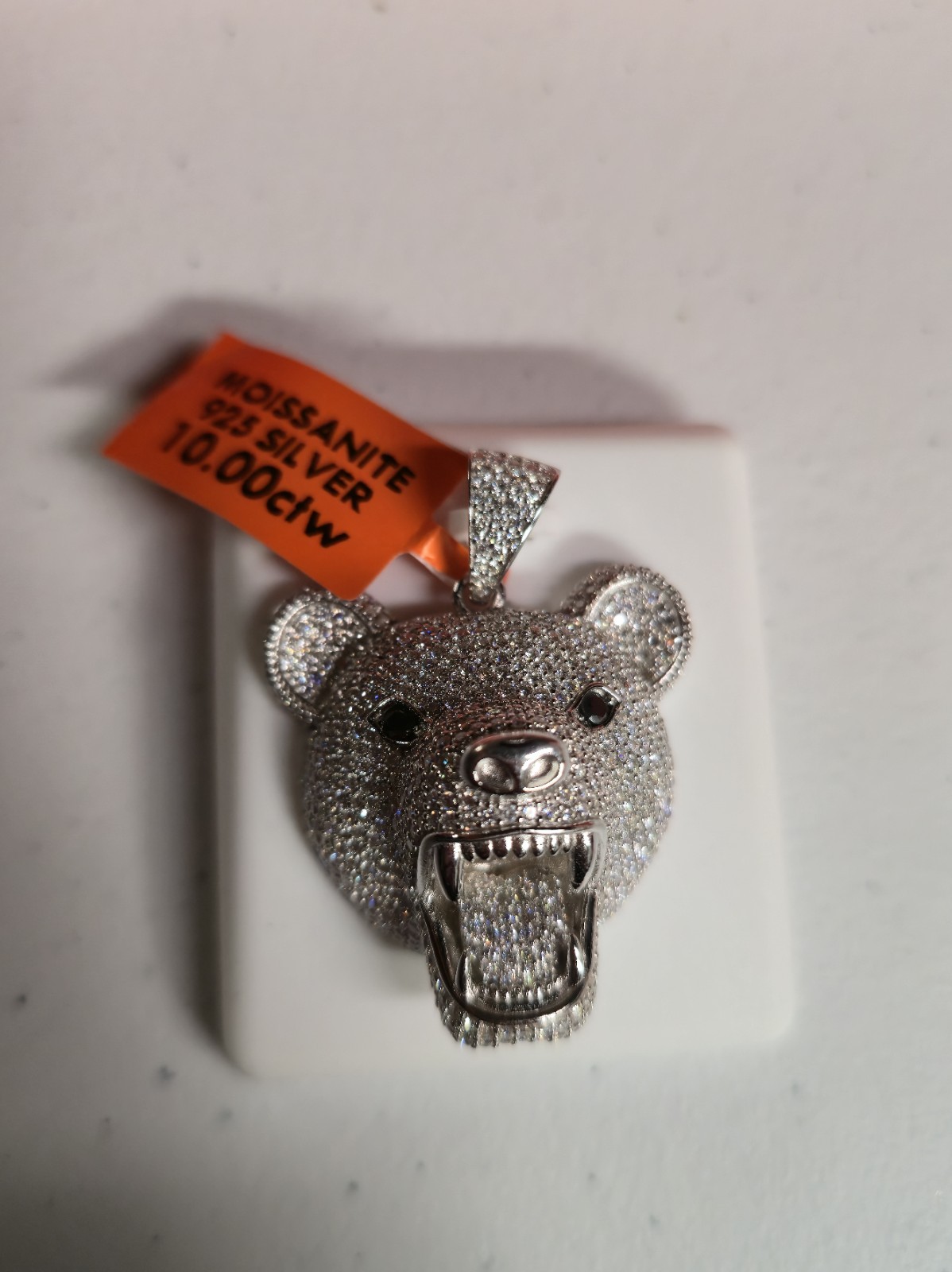 10ct VVSI Moissanite 925 Sterling Silver Bear Pendant