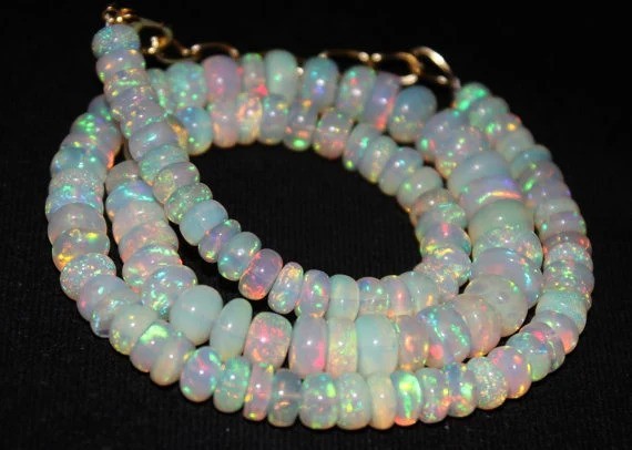 925 Sterling Silver Natural Ethiopian Opal Boho Beaded Necklace In Various Sizes