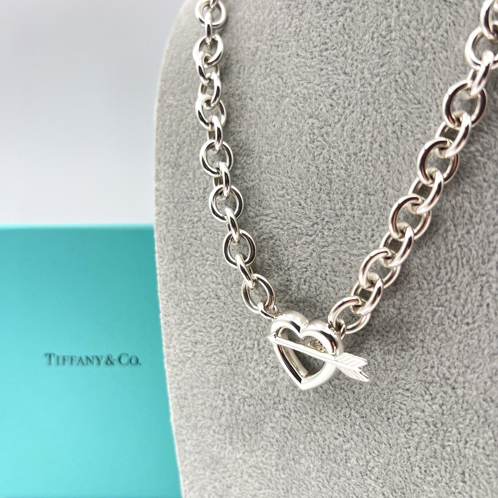 Tiffany & Co. Rare Heart Arrow Toggle Chain Necklace Silver 925 Italy 72.7g