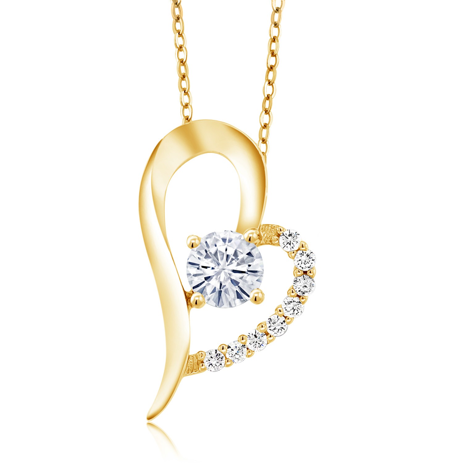 18K Yellow Gold Plated Silver Pendant with Chain Set with Near Colorless (GH)