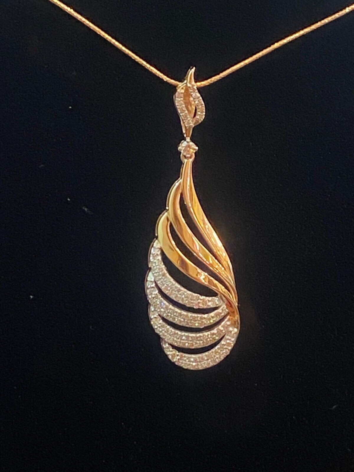 Pave 0.63 TCW Round Brilliant Cut Natural Diamonds Drop Necklace 14K Rose Gold