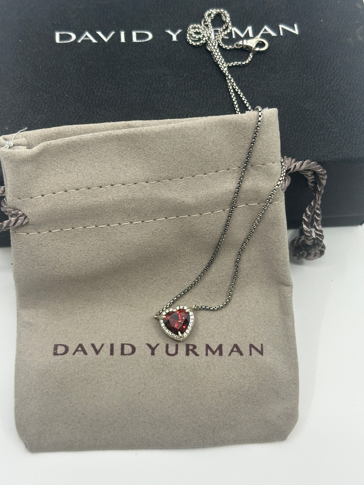 925 David Yurman Chatelaine Garnet Heart Pendant Necklace