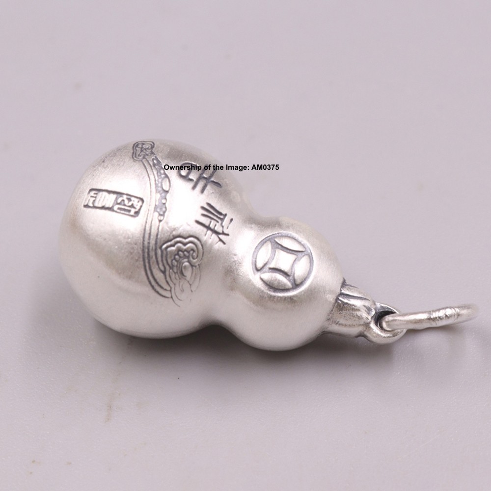 Real 999 Fine Silver Pendant Good Luck Gourd Amulet Pendant 30mm H 4-6G