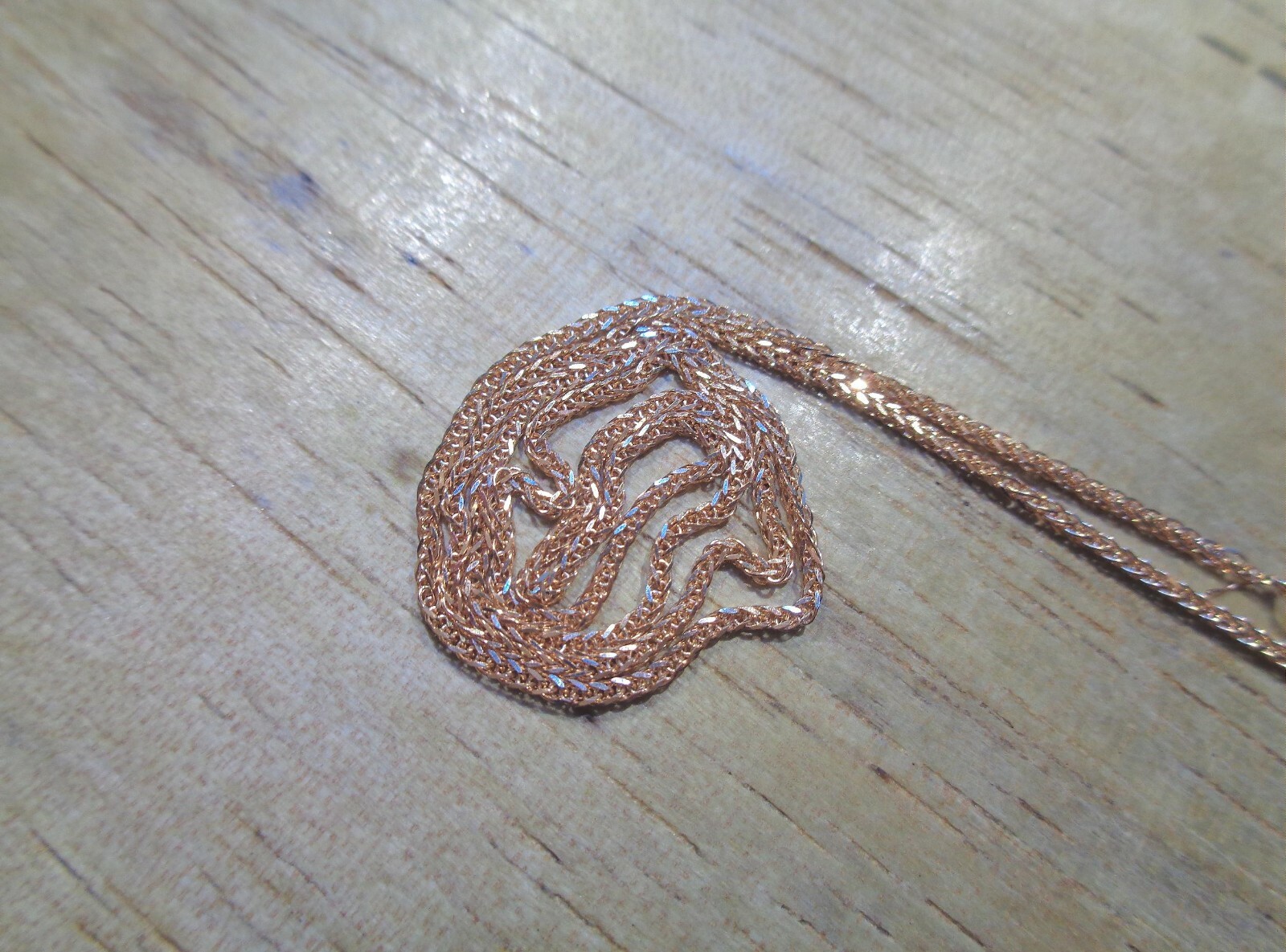 1.0MM SOLID 14K ROSE GOLD DIAMOND-CUT SPIGA SQUARE WHEAT CHAIN NECKLACE 16″-24″