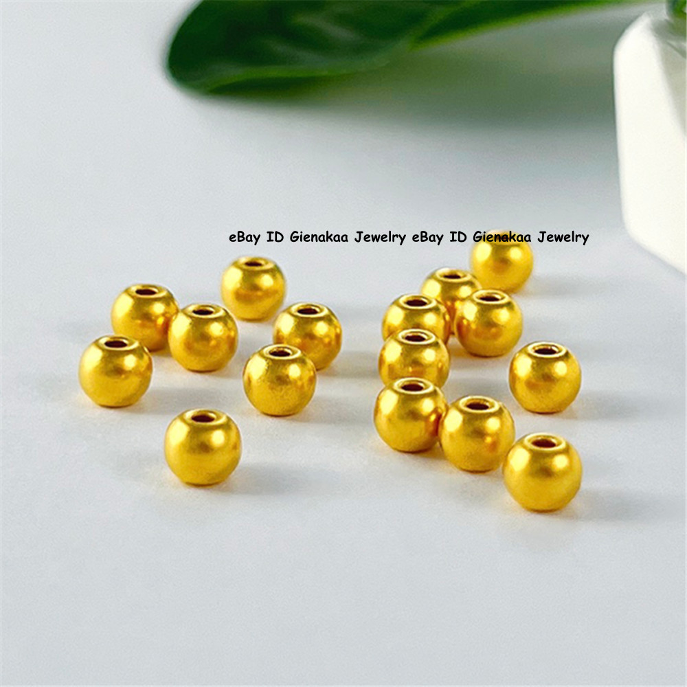 20pcs Real Pure 999 24K Yellow Gold Transfer Beads 4mm Glossy Beads Diy Pendant