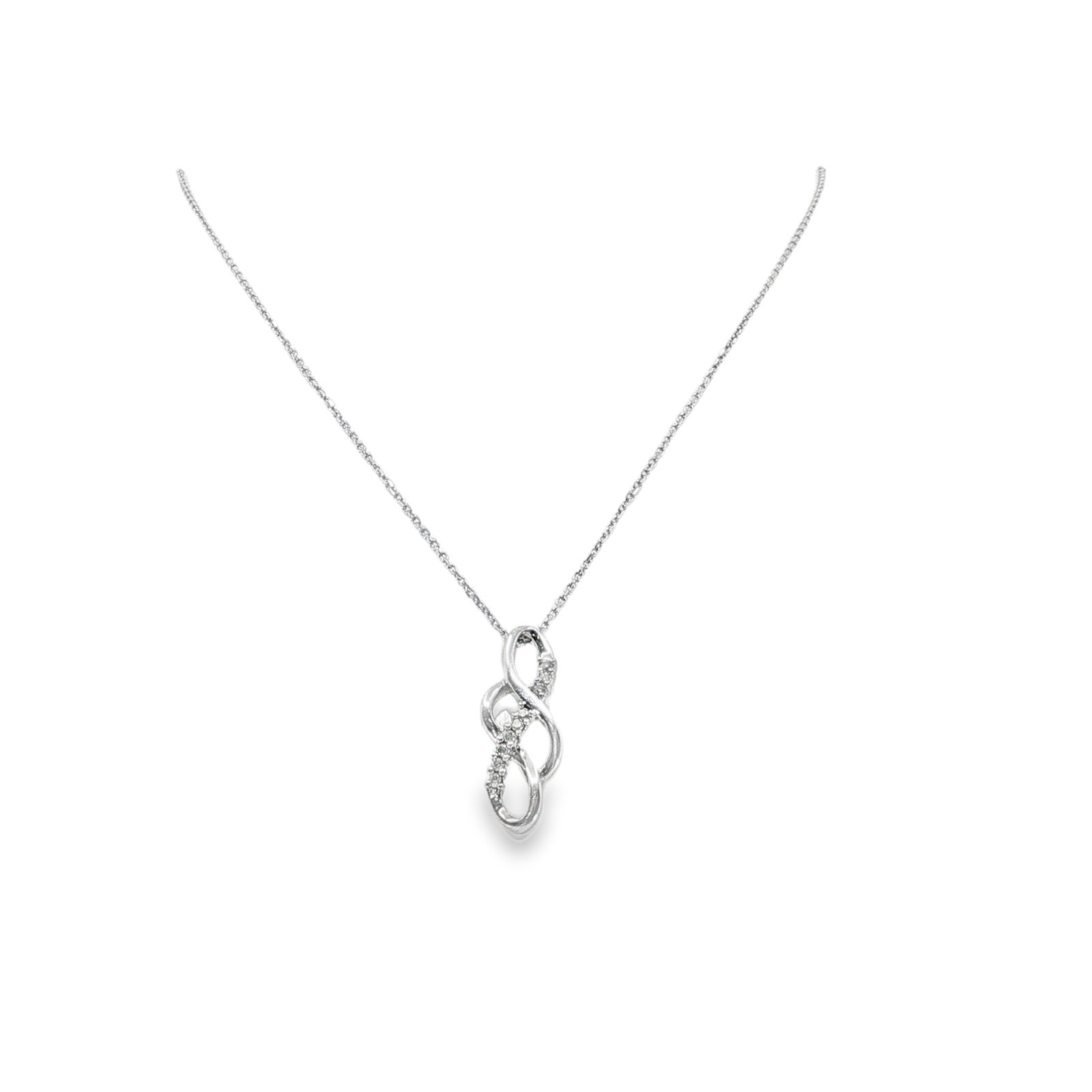Vintage 14K White Gold Cable Necklace w/ 10K Diamond Pendant 0.09 cttw 18″