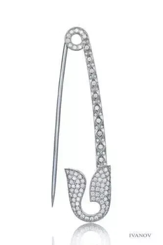 1.00 Ct Lab-Created Diamond Safety Pin Brooch 14k White Gold Plated Silver