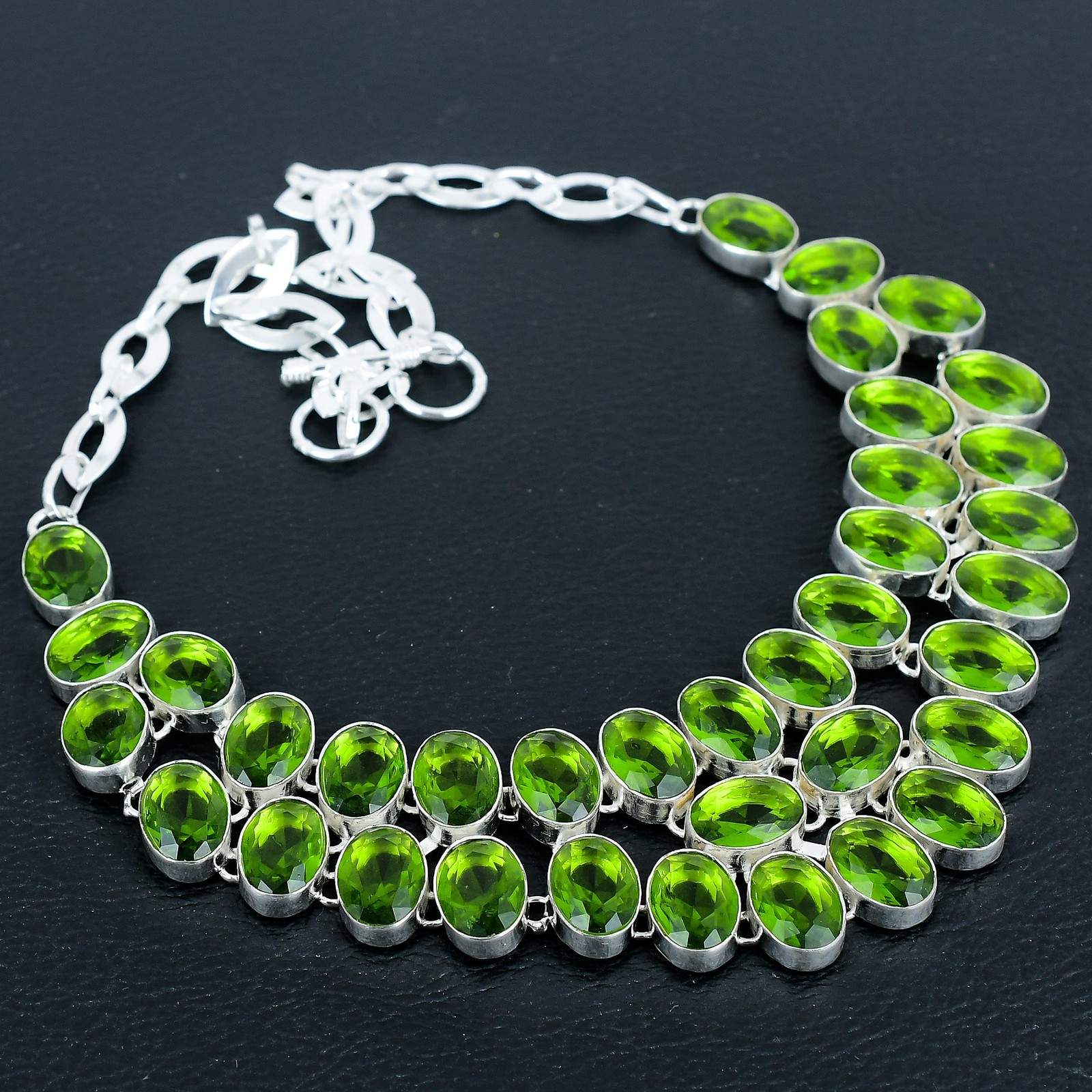 Peridot Oval Gemstone Handmade 925 Sterling Silver Jewelry Necklace 18″ VJ 159