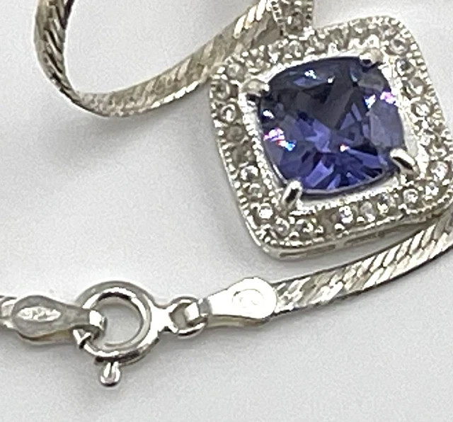 Cushion Cut Lab-Created Blue Tanzanite 925 Silver Pendant 14k White Gold Plated