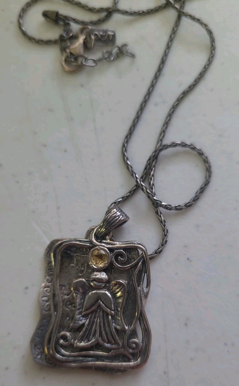 Israeli Silver 925 Citrine “ Guardian Angel “ Double Pendant Adjustable Necklace