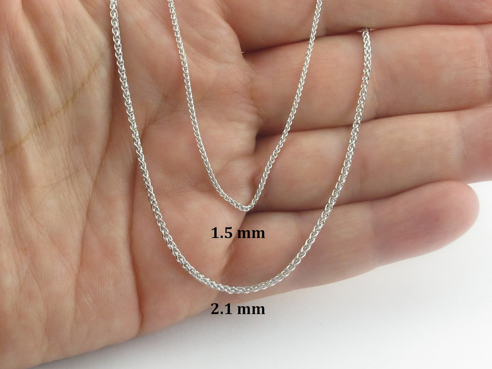14k Solid White Gold Wheat Chain 16″ 18″ 20″ 22″ 24″- 0.8 mm To 2.1 mm