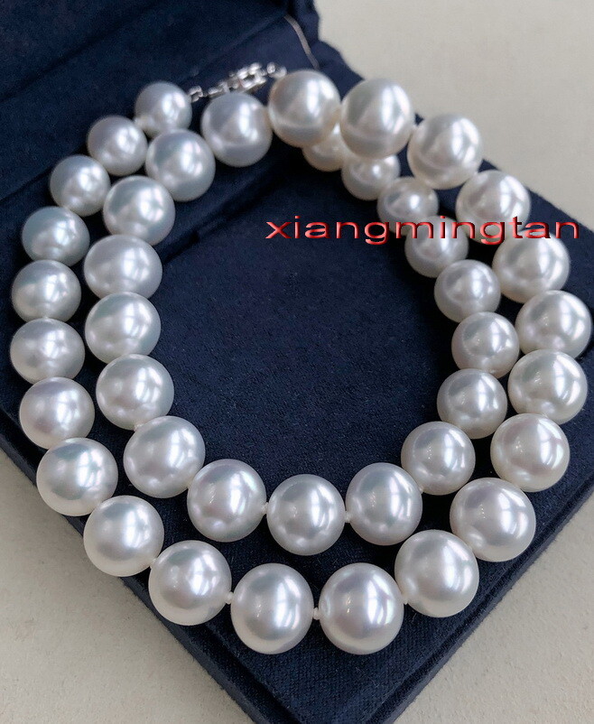 Australia top 18″12-14mm REAL south sea Perfect round WHITE pearl necklace 14k