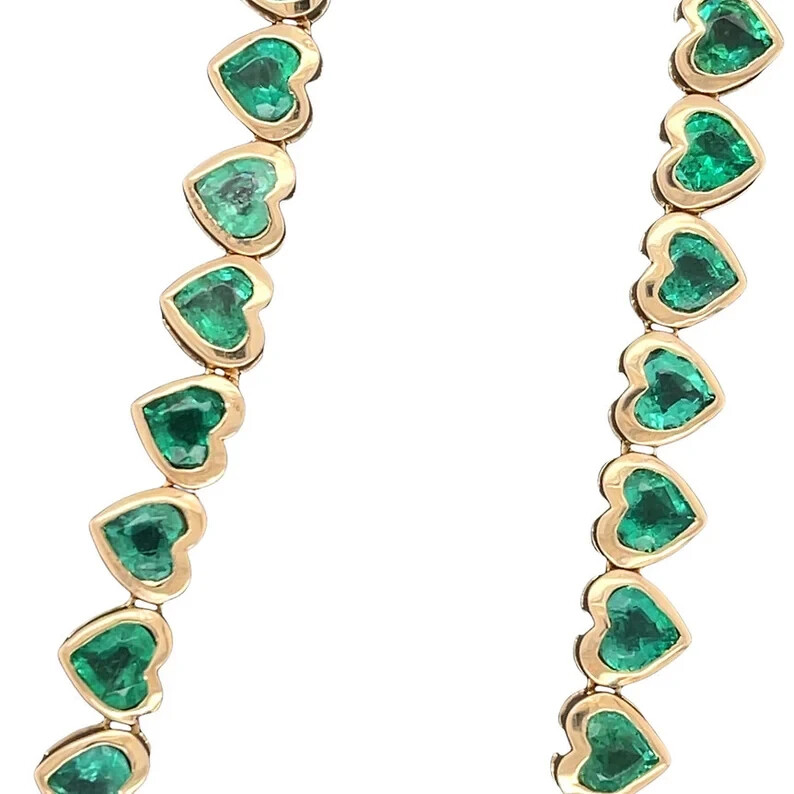 16CT Natural Green Emerald Tennis Necklace 14KT Yellow Gold 17″In CERTIFIED