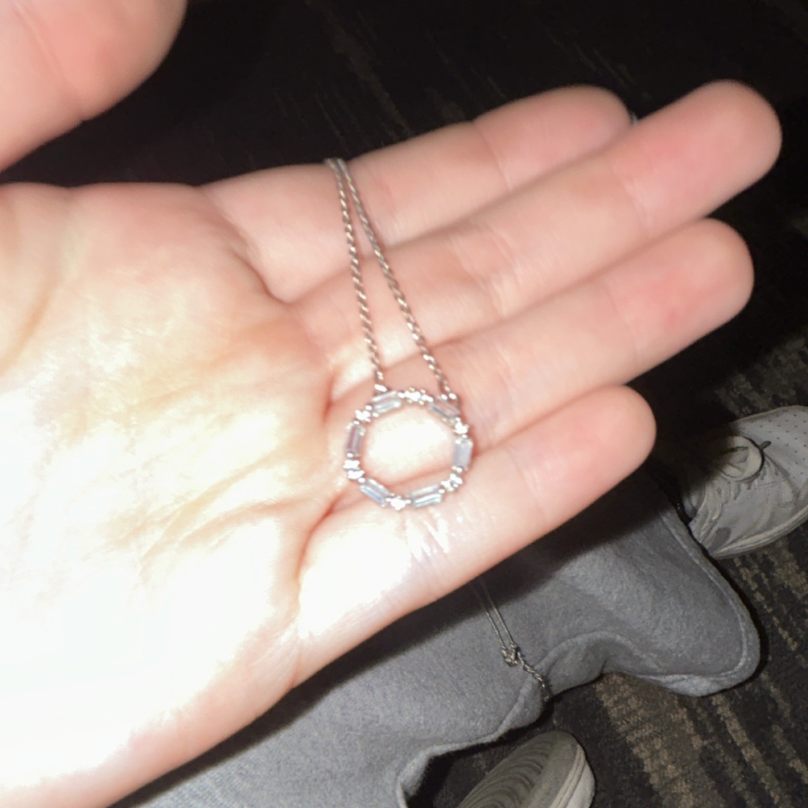 Silver Tone Pendant Necklace Round Circle Cable Chain Metal Jewelry Elegant