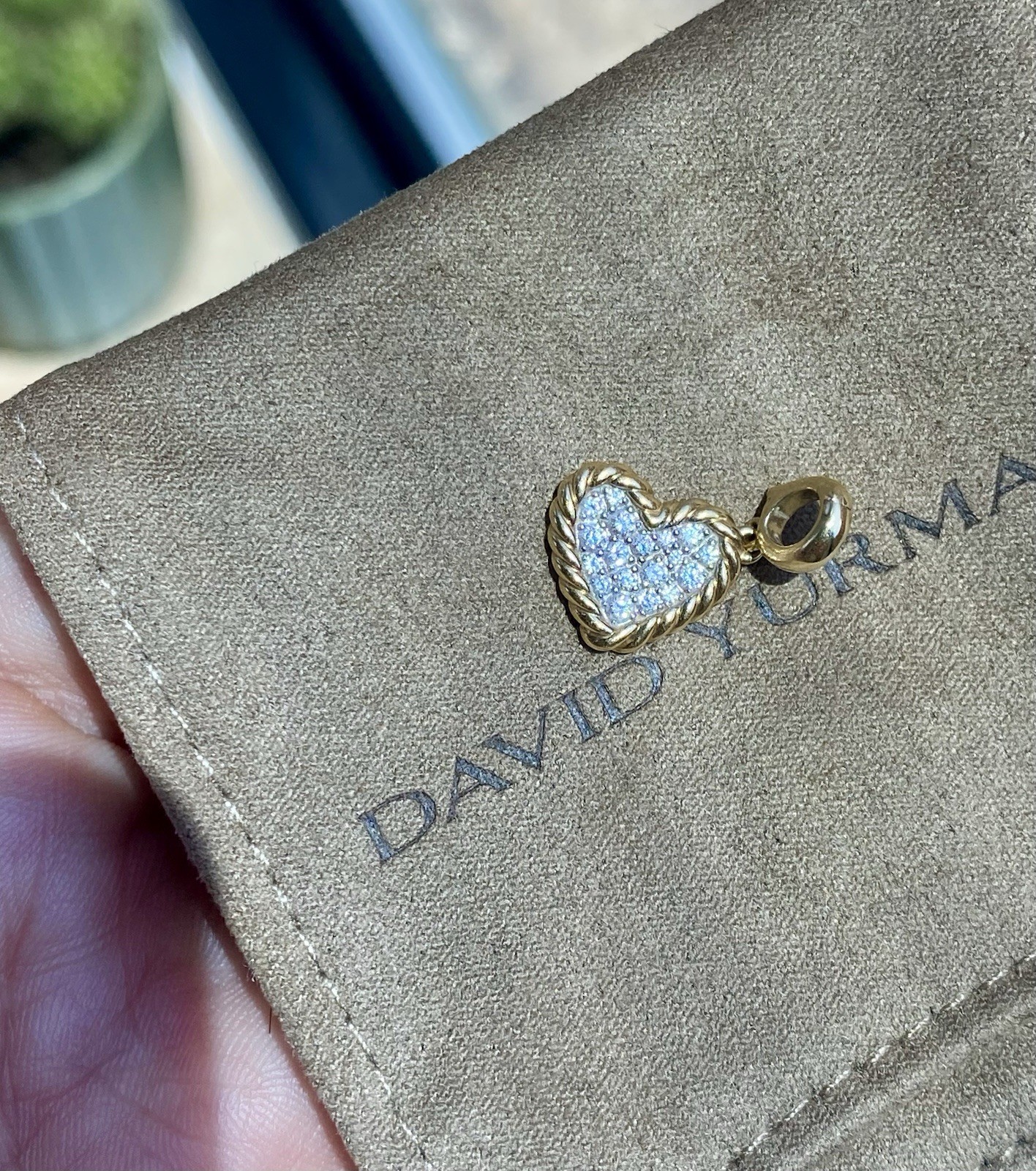 David Yurman 18K Yellow Gold Diamond Heart Amulet Charm Pendant 11mm $1450+ Exc
