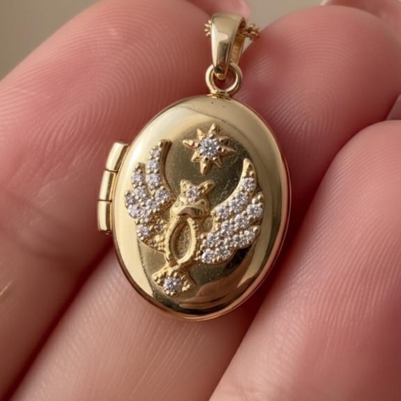 Phoenix Locket Pendant Sparkling Bird Memorial Box Pendant Jewelry Gift for Her