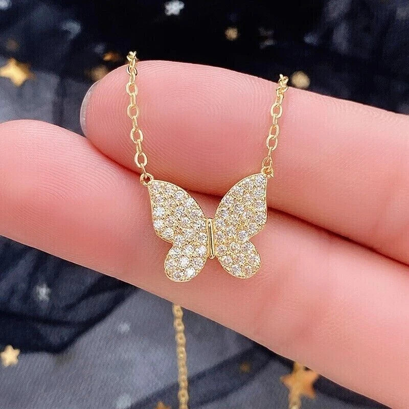 1.00Ct Round Cut Diamond Women’s Butterfly Pendant 14K Yellow Gold Plated 18