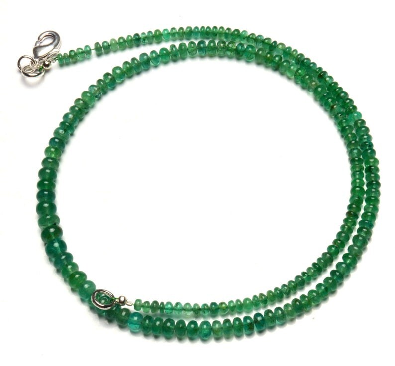 A+ Natural Russian Emerald Smooth Rondelle Gemstone 4-6mm Bead Necklace 18″ Gift