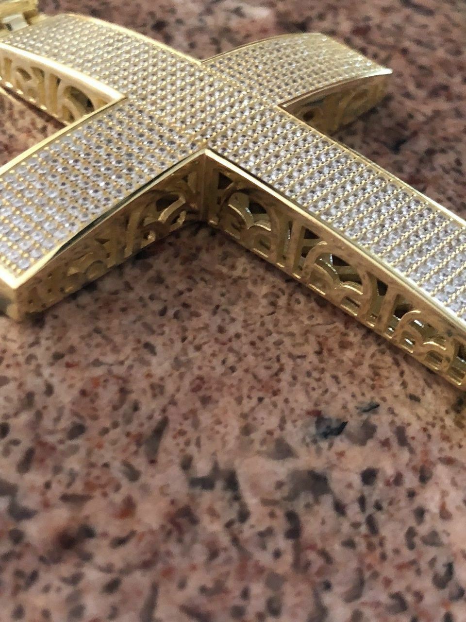 14k Gold Plated Solid 925 Silver Mens Large Cross CZ 3.25” BIG Hip Hop