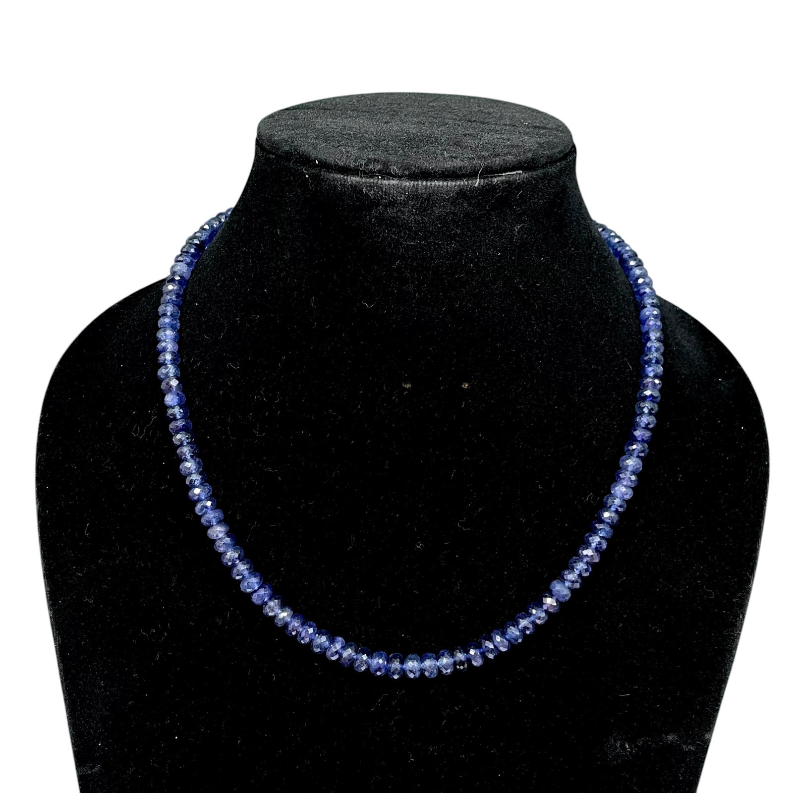 17 Inch Natual Ceylon Blue Sapphire Necklace 5.5-6.5mm Faceted Beads 925 Clasp