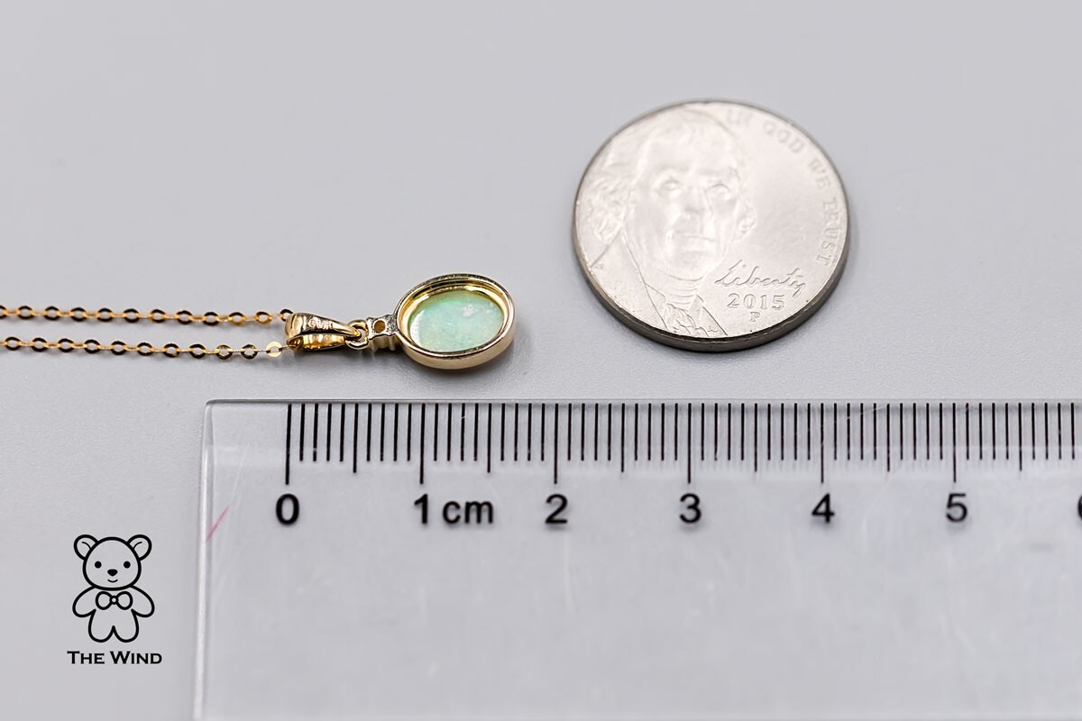 Minimalist Oval Australian Solid Opal & Diamond Pendant Necklace 18k Yellow Gold
