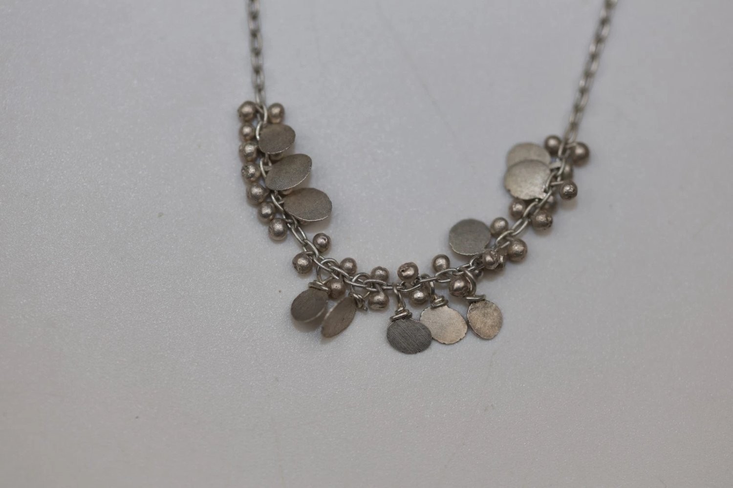 Sterling Silver 925 Dangle Disc Bead Necklace 16 Inch Boho Jewelry 3.29g