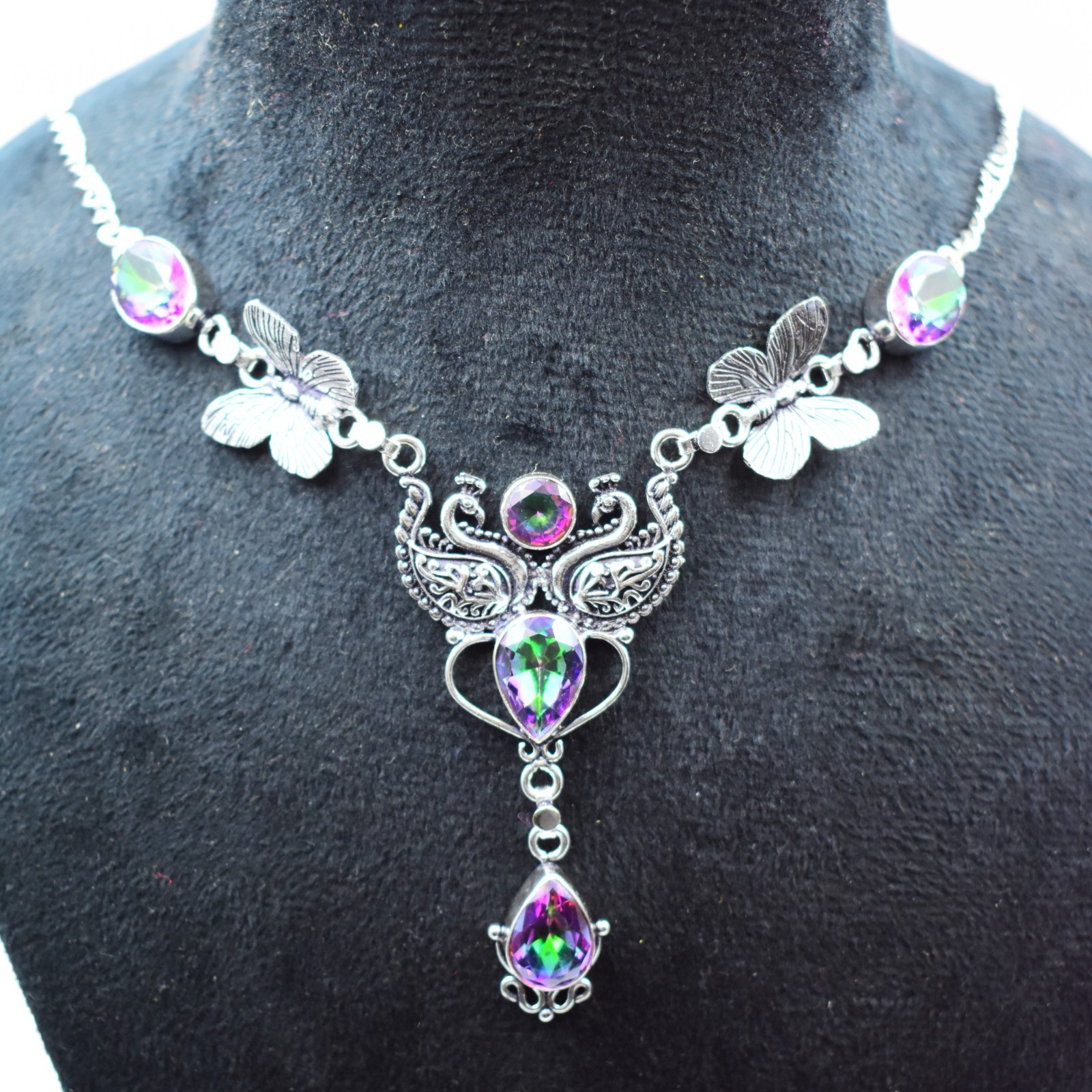 Mystic Topaz Gemstone Handmade 925 Sterling Silver Jewelry Necklace Sz-17-18″