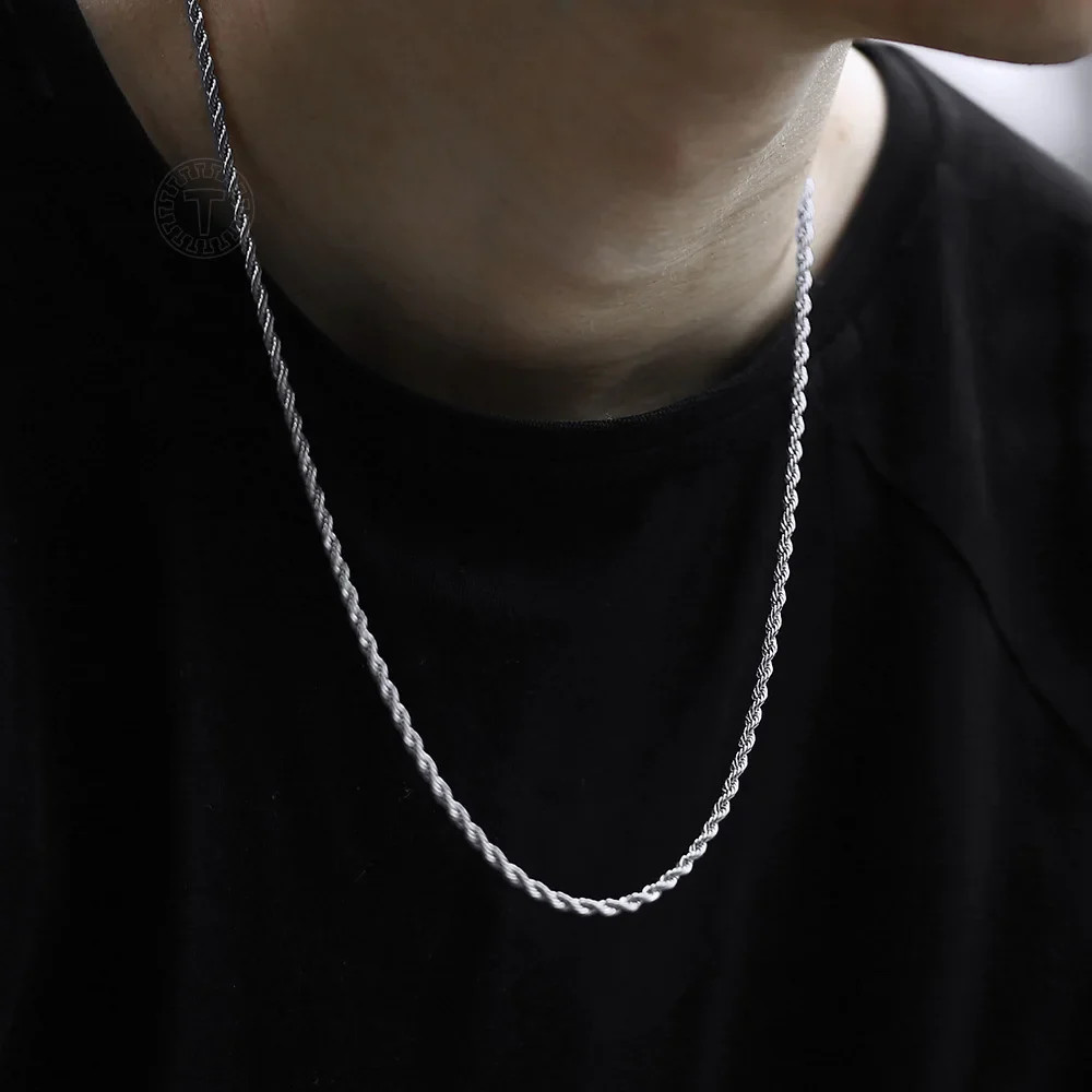 Twisted Rope Chain Necklace Stainless Steel 18-24″ Waterproof Men