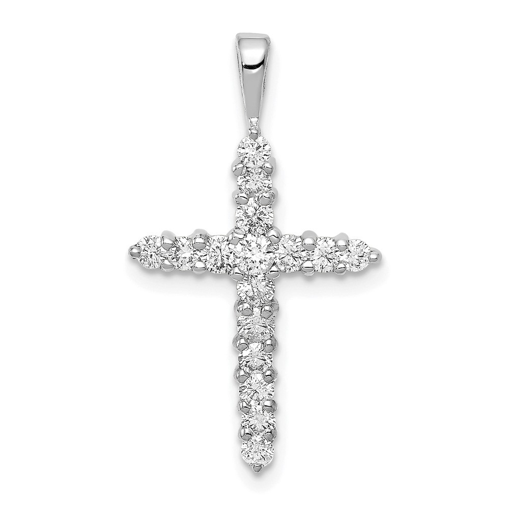 14k White Gold 1/2 Ct Round Cut Lab Grown Diamond VS/SI+ G+ Cross Charm Pendant
