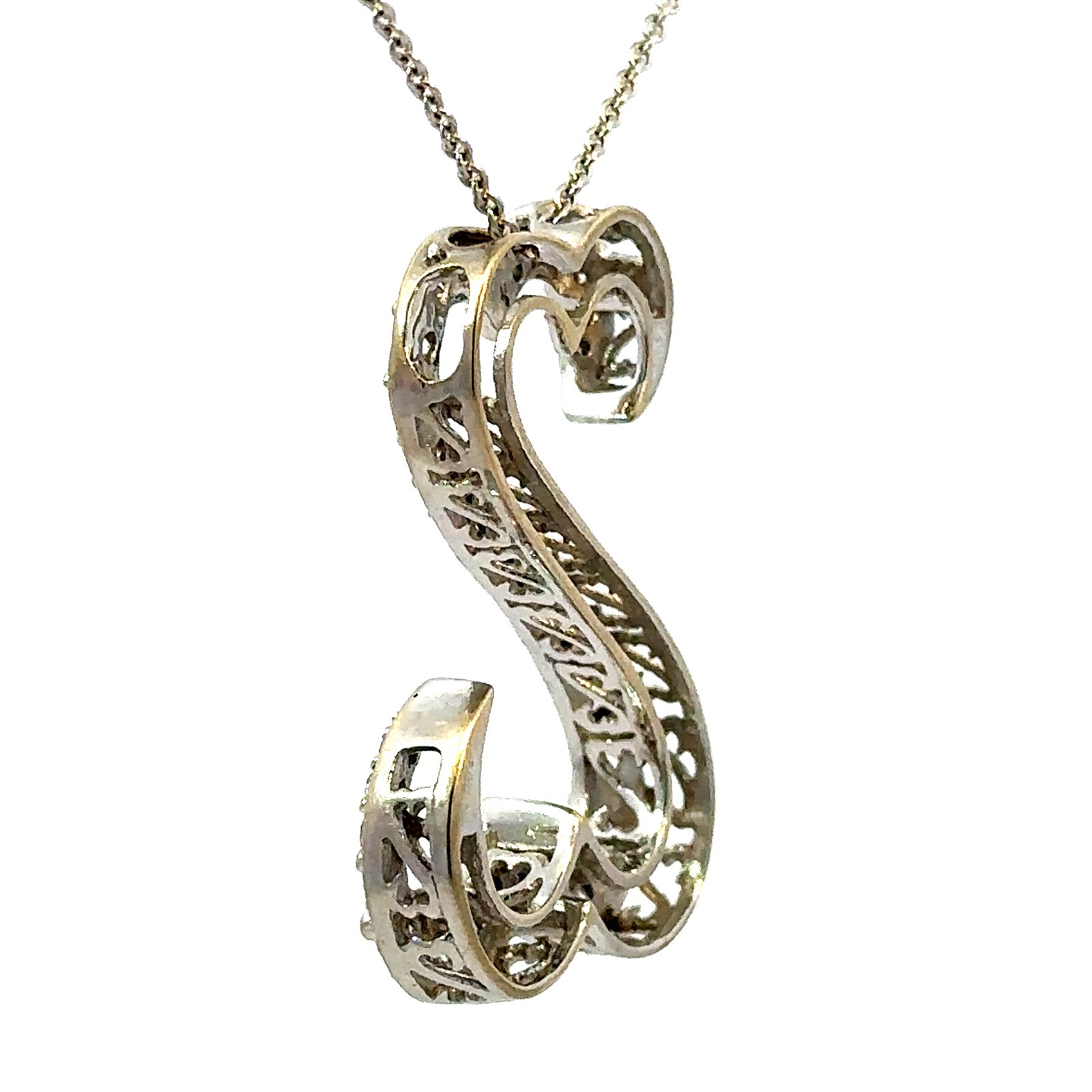 Jane Seymour 14K White Gold Diamond Open Heart Pendant With 18 Inch Chain