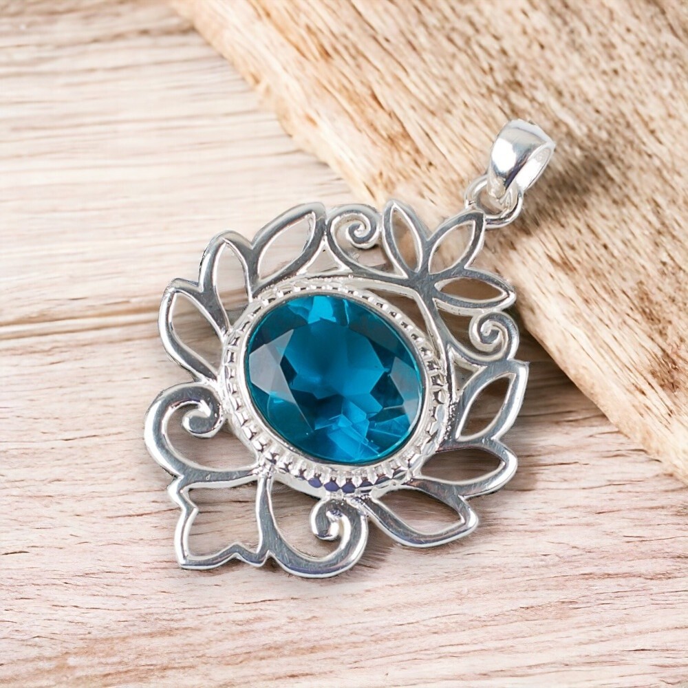 Apatite Gemstone Sterling Silver Jewelry Pendant Dainty 1.48″ For Wadding Gifts