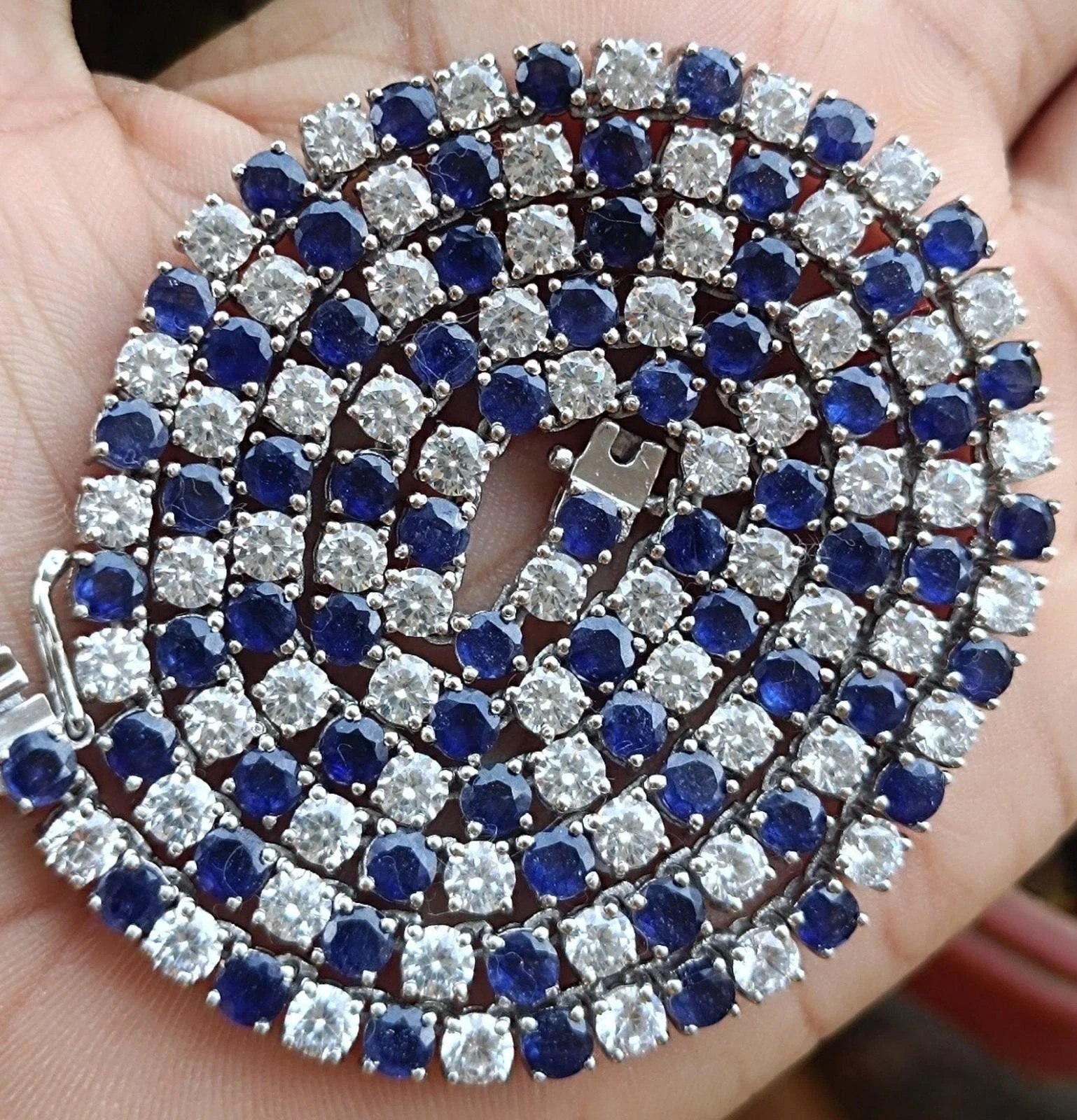 20Ct Created Diamond Sapphire men’s Tennis Necklace 18″ 14K White Gold Over 4MM