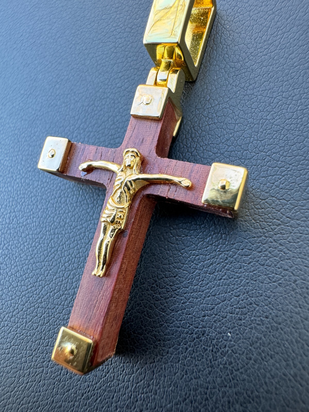 Small Plain Real 925 Silver & Natural Wood Jesus Cross Pendant Necklace 1.25″