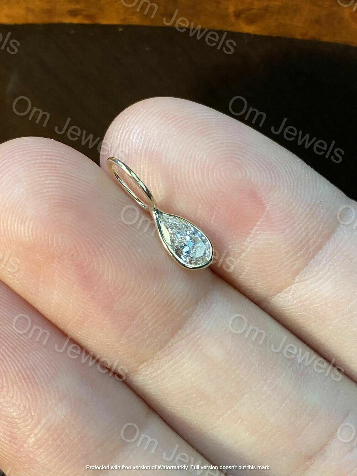 2Ct Pear Lab Created Diamond Solitaire Pendant Free Chain 14K Yellow Gold Finish