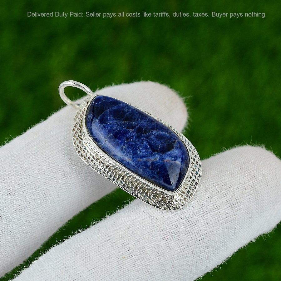 925 Sterling Silver Marquise Natural Sodalite Not Applicable Wife Ethnic Pendant
