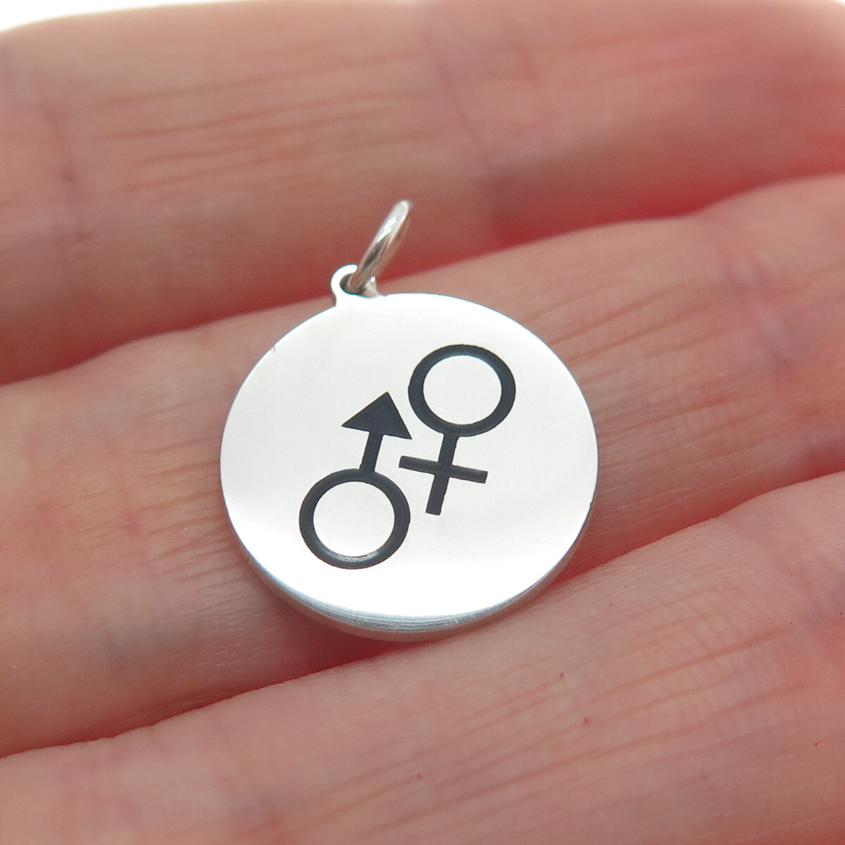 925 Sterling Silver Black Enamel Male & Female Symbol Minimalist Charm Pendant