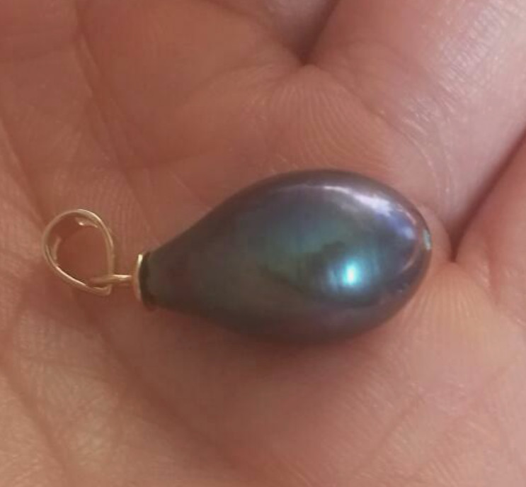 Huge AAA+ 10.5-16mm real natural south sea black green pearl pendant 14k gold